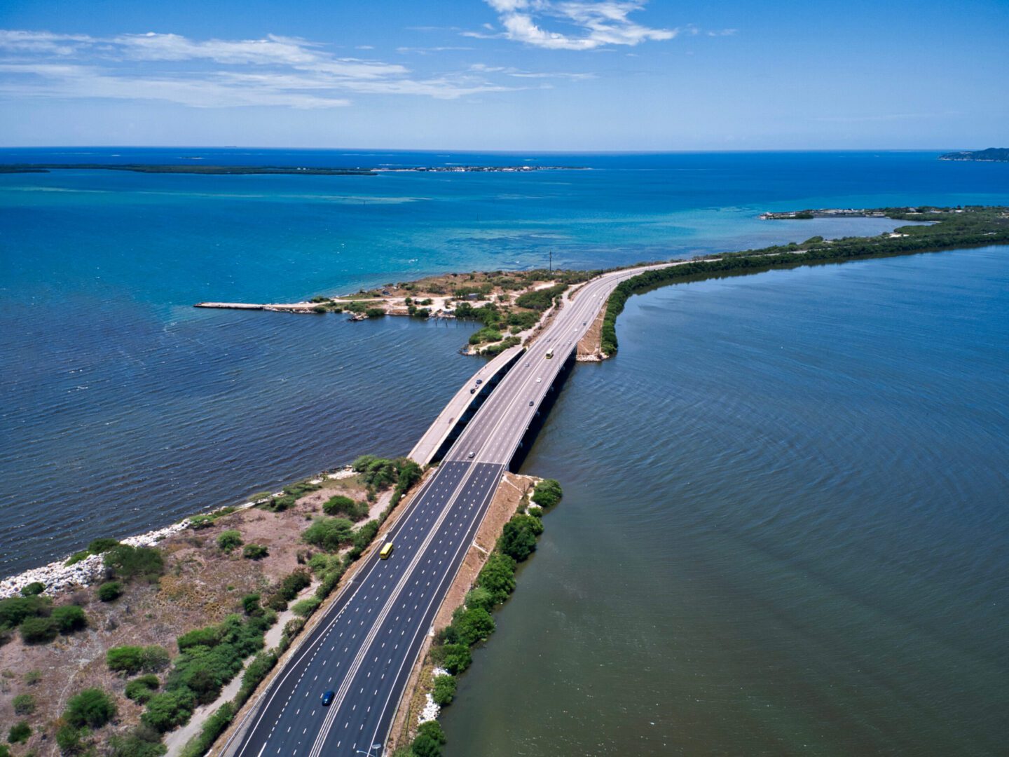 A road going through the middle of an ocean.